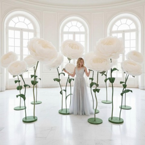 Аренда ростовых цветов из бумаги "Пионы белые White/Green"